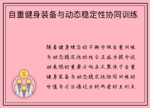 自重健身装备与动态稳定性协同训练
