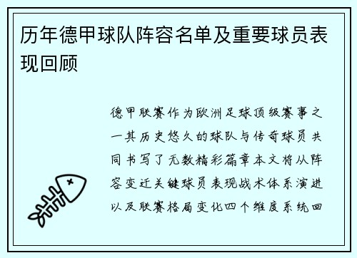 历年德甲球队阵容名单及重要球员表现回顾